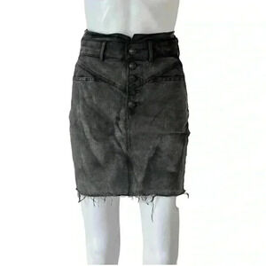 Express Super High Waisted Button Fly Raw Hem Denim Skirt